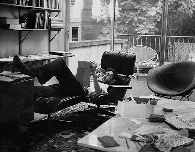 Jim Henson in his office black and white